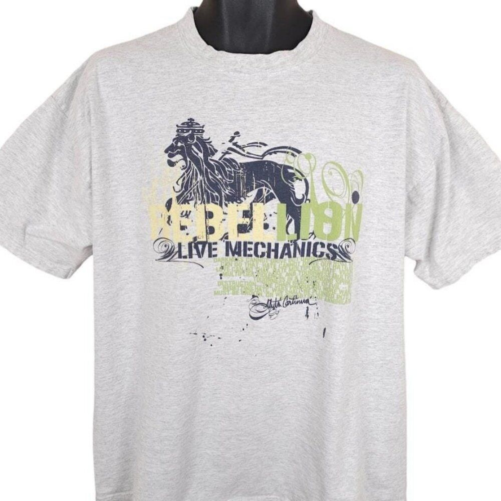 Vintage Live Mechanics T Shirt Mens Size Large Gray Y2K Rebellion Lion USA